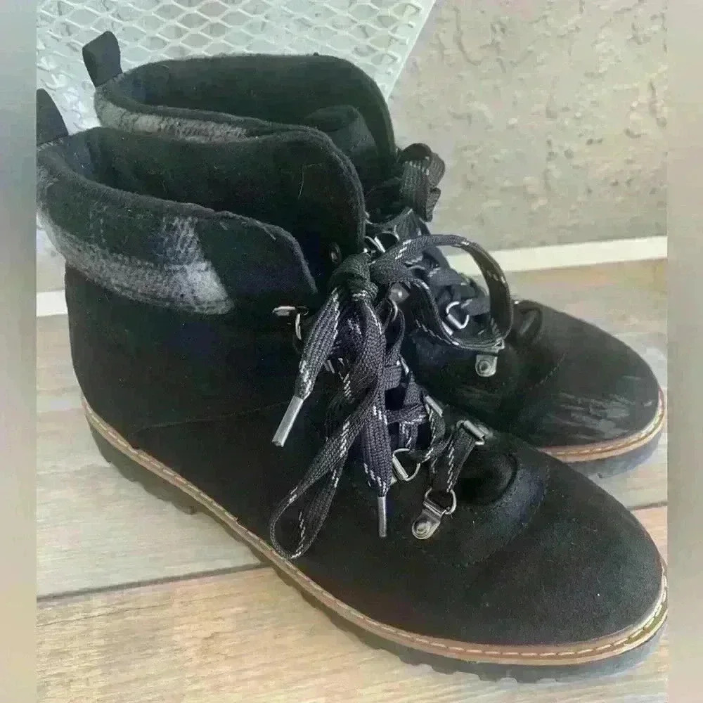 Sonoma Hiking Boots Womens Sz 8.5 Black Plaid Outdoor Trail Ankle Lace Up Boots - Picture 3 of 8